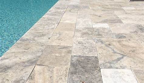 French Pattern Travertine Pool Deck Pavers With Silver Tumbled