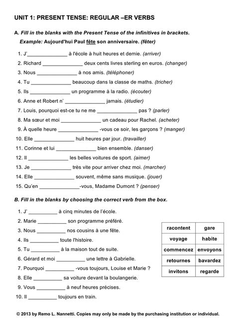 french a1 grammar exercises pdf with answers
