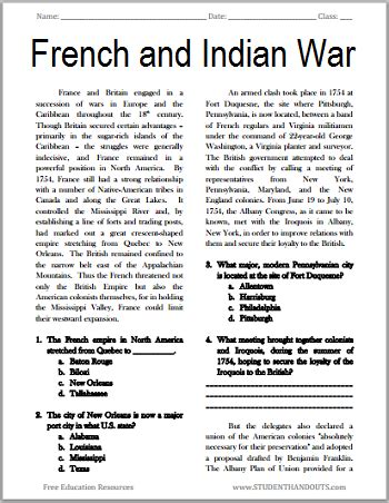 french and indian war worksheet pdf answers