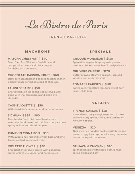 French Bistro Brunch Menu
