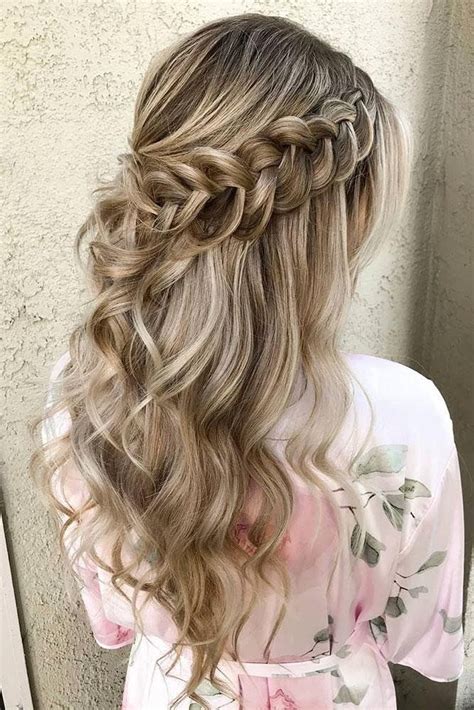 This French Braid Half Up Half Down Curly Hair For Bridesmaids