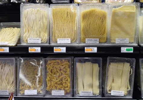 fresh pasta noodles in grocery store