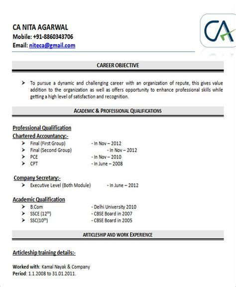 fresher accountant resume template