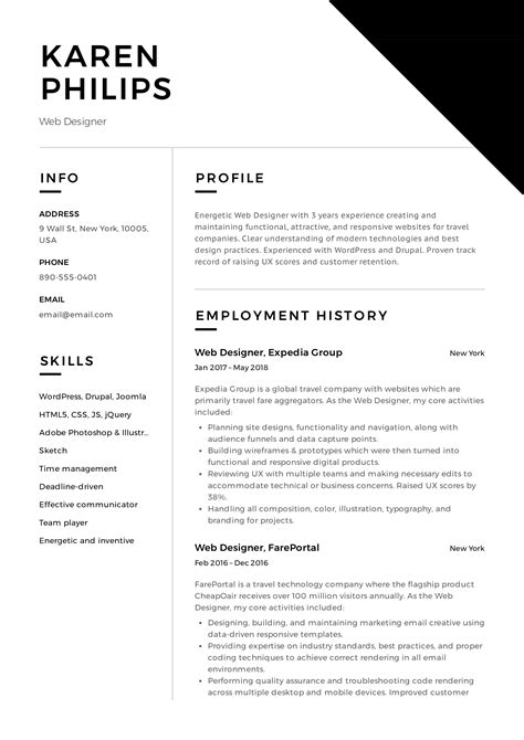 fresher web designer resume sample