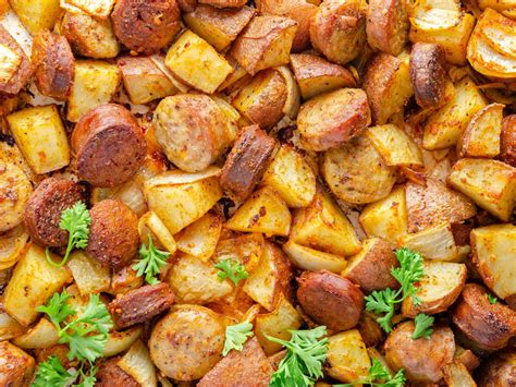 fried potatoes onions and polish sausage