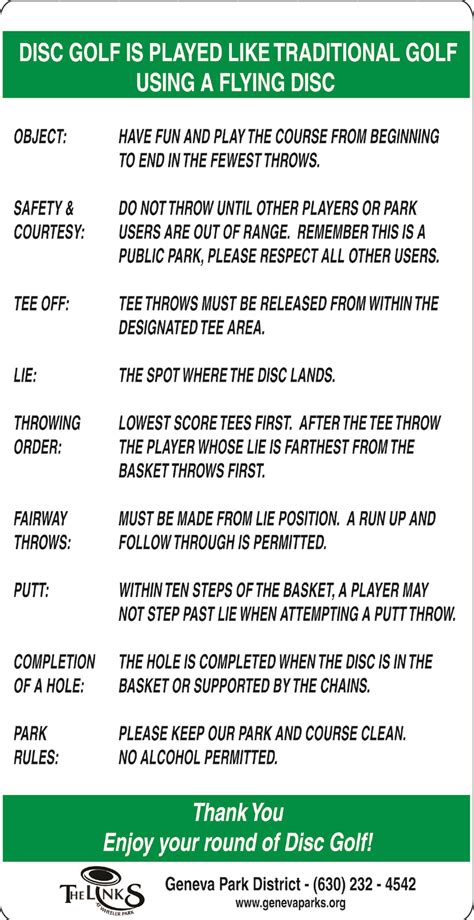 frisbee golf rules printable
