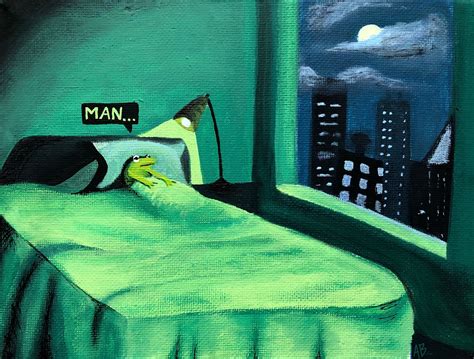 frog in bed saying man