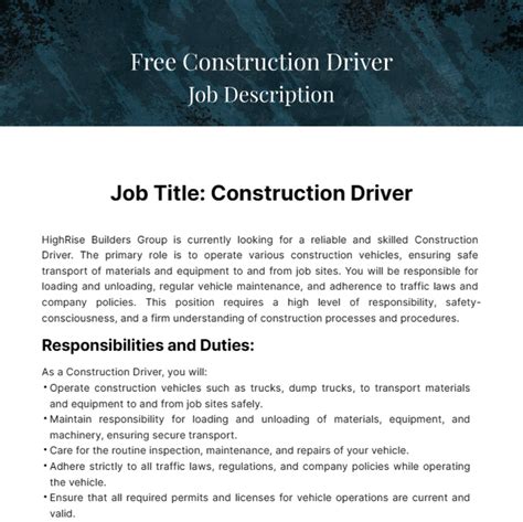 Front End Driver Job Description