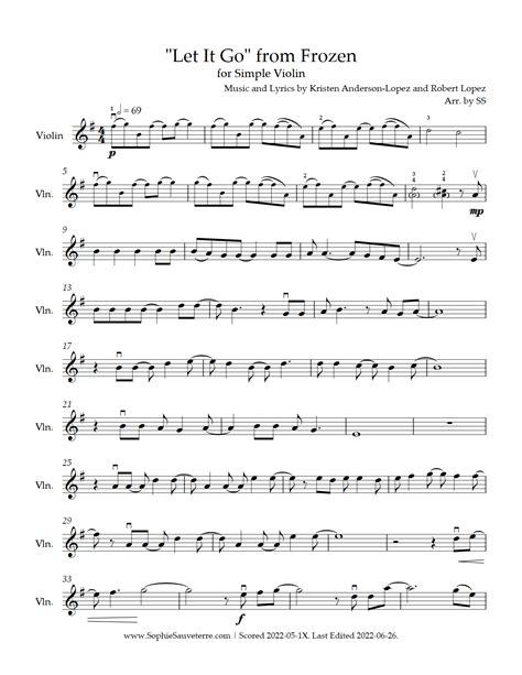 Frozen Song Violin Notes