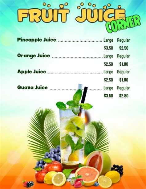 Fruit Juice Menu