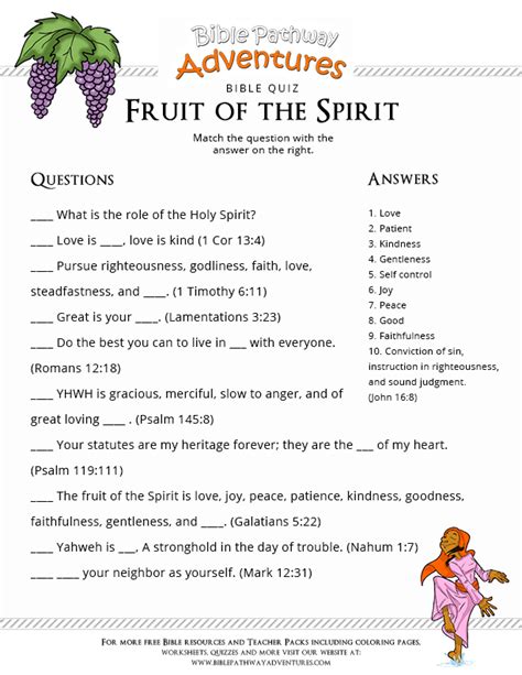fruits of the holy spirit matching worksheet