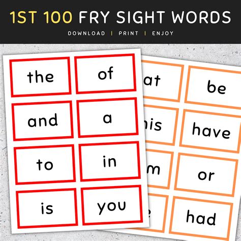 fry sight words flash cards printable template