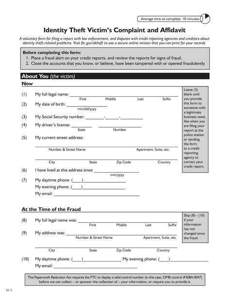 ftc identity theft affidavit fillable pdf