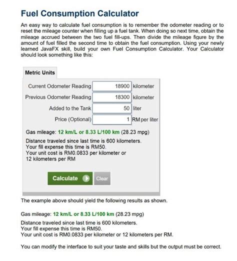 Fuel Consumption Calculator Java Program