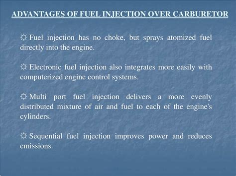 Fuel Injection Advantages
