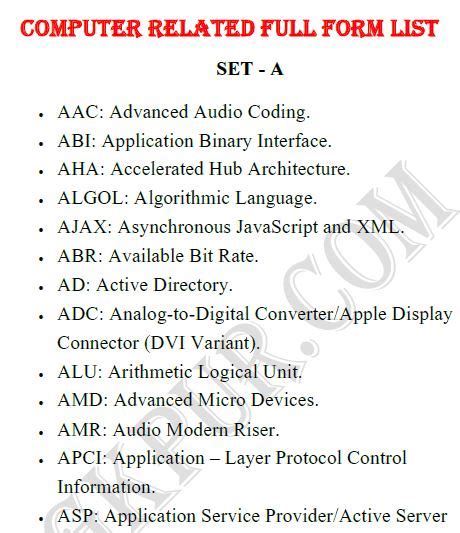 full form in computer pdf