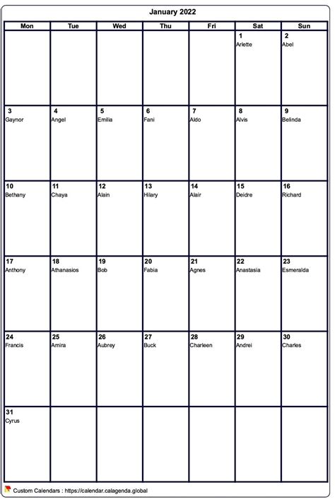 Full Page Printable Blank Calendar Portrait