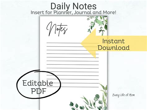 Full Page Printable Journal Note Inserts