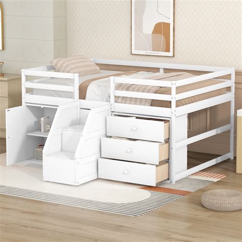 Full Size Low Loft Storage Bed