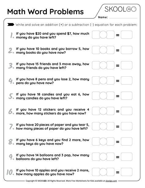 Fun Free Math Word Problem Worksheets
