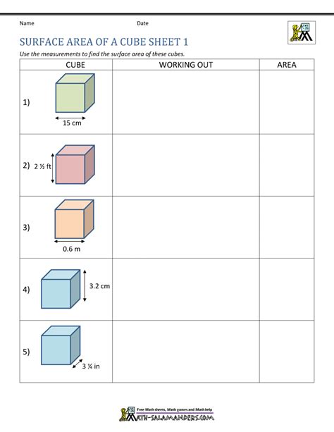 Fun Math Worksheet Surface Area