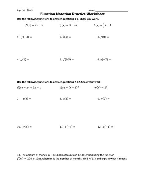 function notation worksheet 2 answers