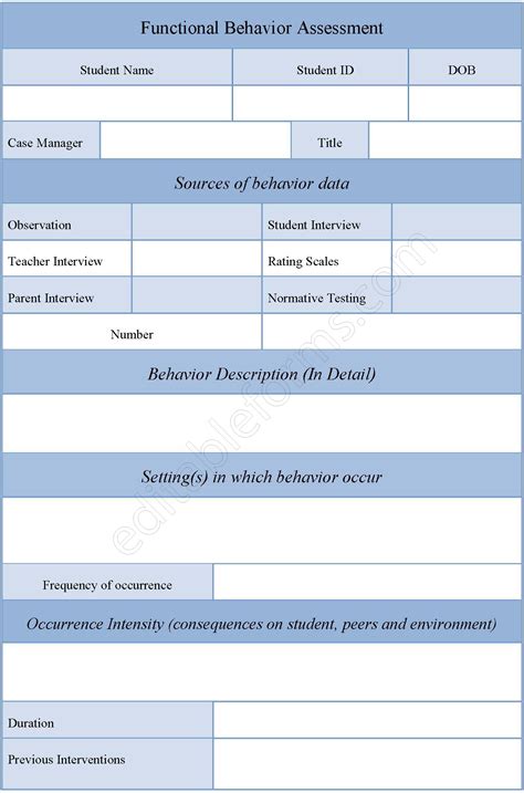 functional behavior assessment form template