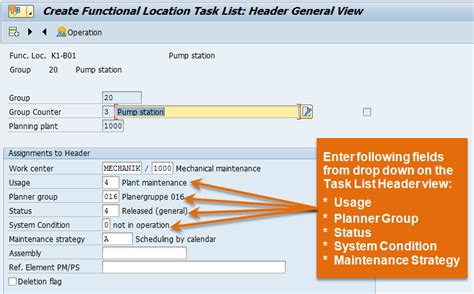 functional location task list in sap pm
