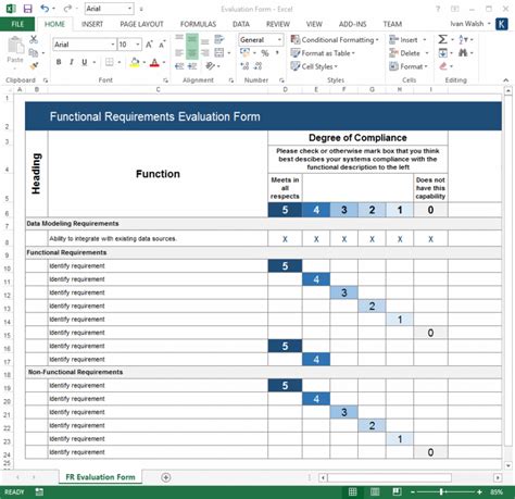 functional requirements matrix template