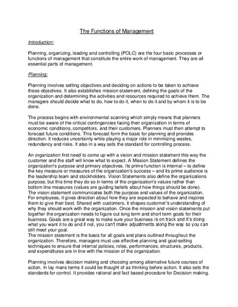 functions of management introduction pdf