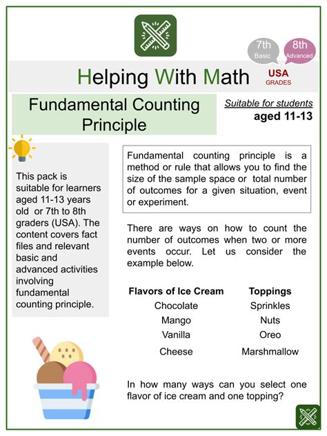 fundamental counting principle worksheet 7th grade