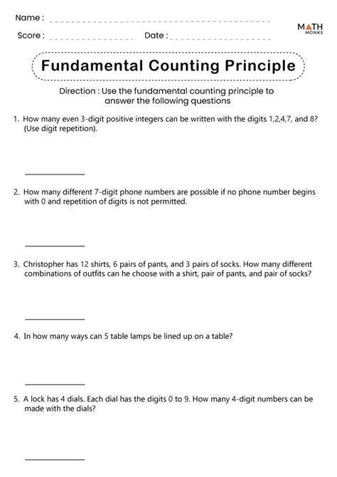fundamental counting principle worksheet 9-5 answer key