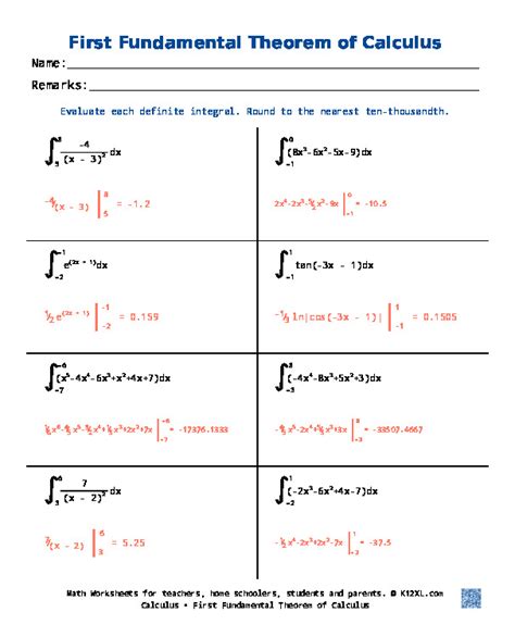 fundamental theorem of calculus practice problems pdf
