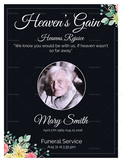 Eulogy Funeral Invitation Card Design Template in Word, PSD, Publisher