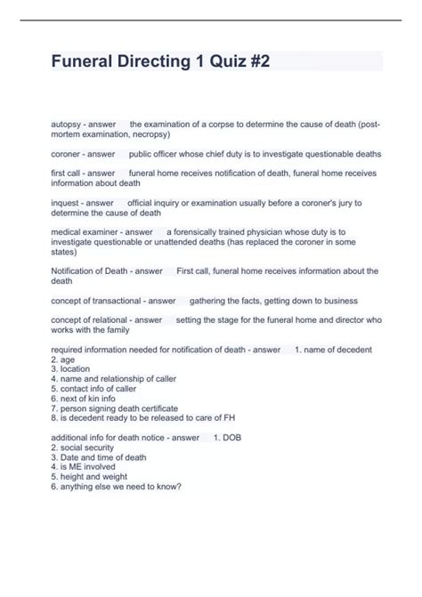 Funeral Director Quiz