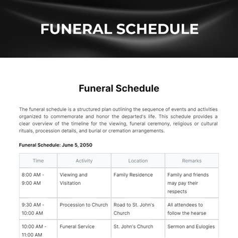Funeral Schedule Monday