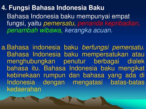 fungsi bahasa indonesia baku