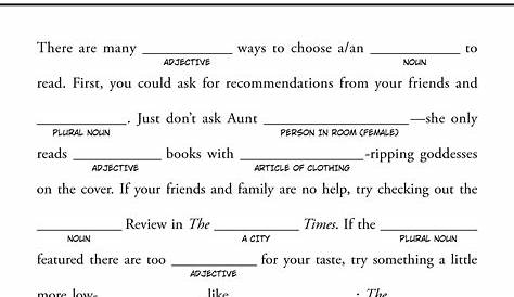 Funny Printable Mad Libs For Adults Pdf