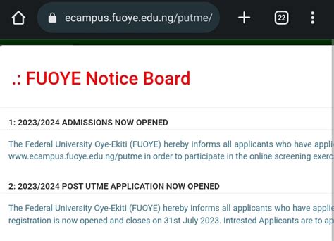 fuoye post utme form 2023/2024