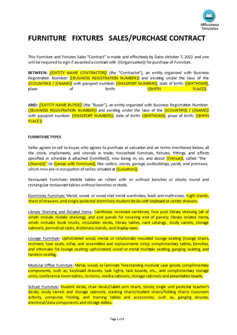 Furniture Contract Sample