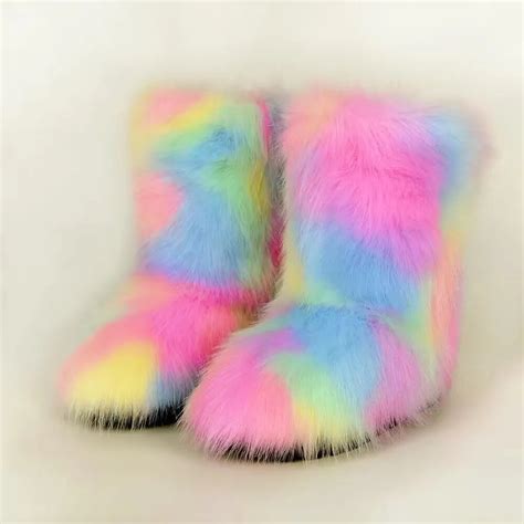 Furry Rainbow Boots