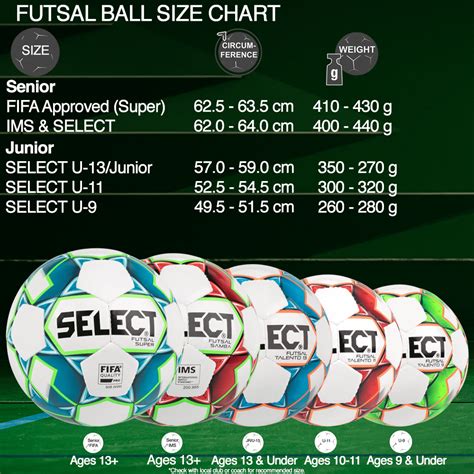 futsal ball size chart