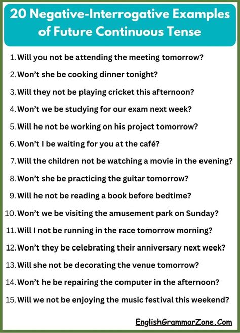 future continuous affirmative negative interrogative examples