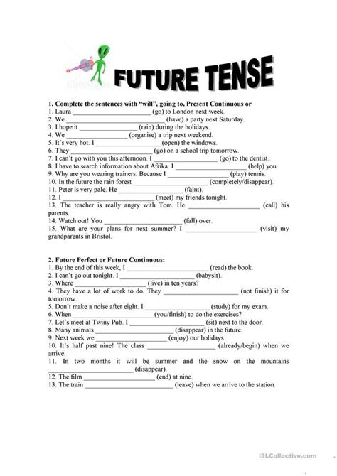 future tense exercises with answers for class 8