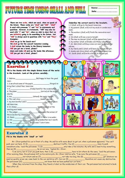 future tense using will shall and going to exercises