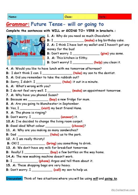 future tense will and going to exercises with answers