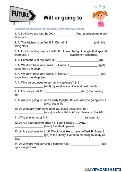 future tense will vs going to worksheet with answers pdf