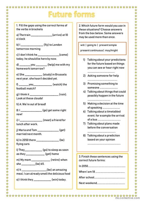 future tenses will going to present continuous present simple exercises pdf