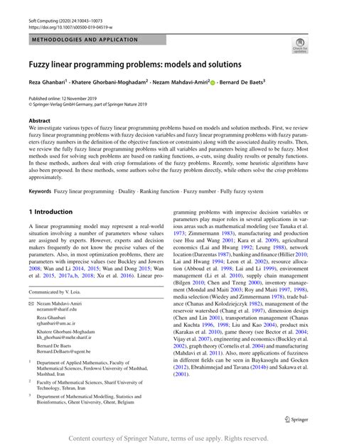 fuzzy linear programming problems models and solutions