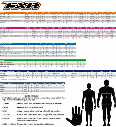 Size Charts FXR Racing USA